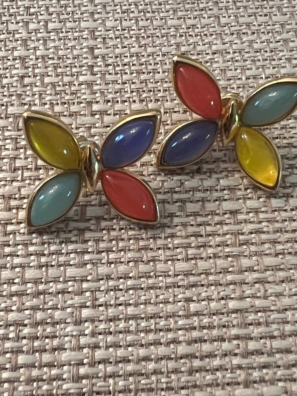 Trifari Jelly Belly Fruit Salad Butterfly Goldtone Earrings Multicolor Vintage